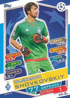 Oleksandr Shovkovskiy Dynamo Kyiv 2016/17 Topps Match Attax CL #DYN02